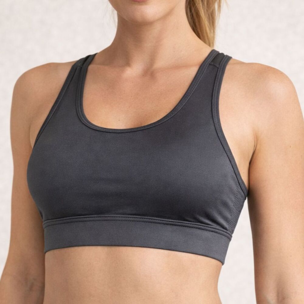 AVIA Gray Sports Bra Large Twist Back Mesh Recycled Activewear